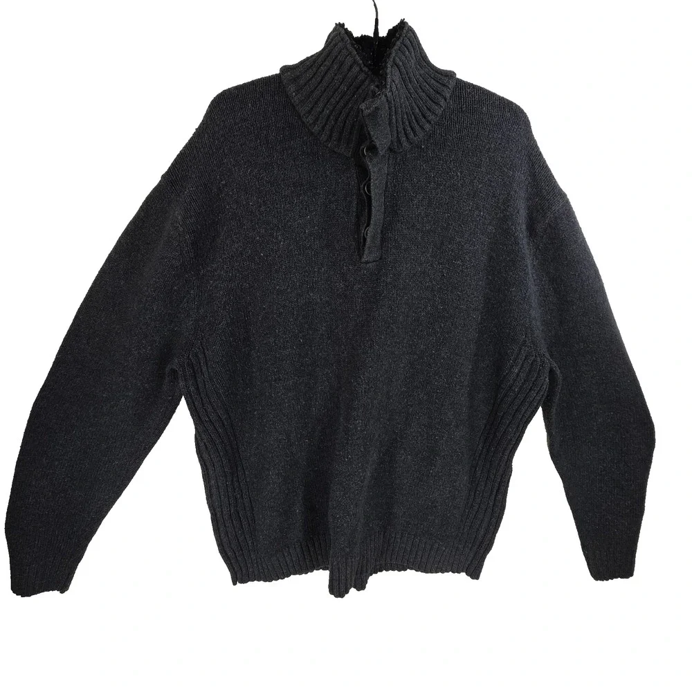 Vtg Gap Sweater Mens Large Gray 100% Lambs Wool Cotton 1/4 Zip Turtle Neck Hike